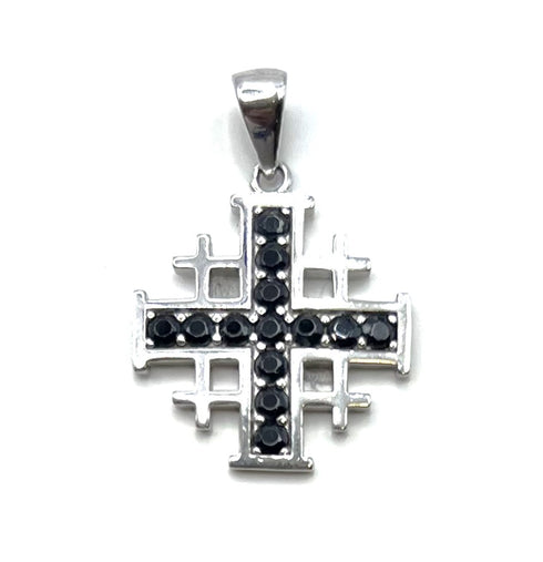 Sterling Silver With Colored Stone Jerusalem Cross Pendant